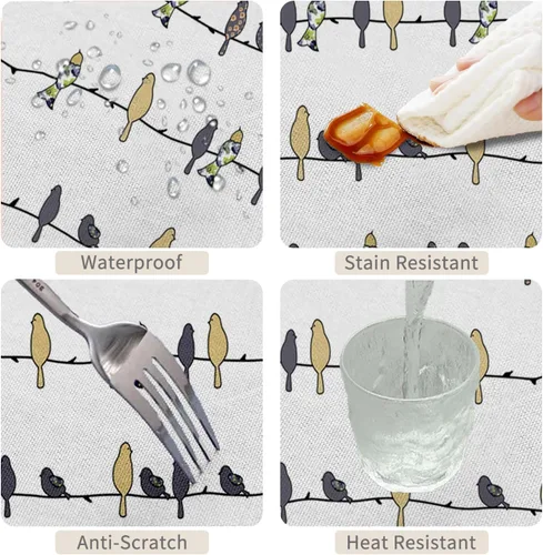 Miniatura 4 de Mantel rectangular de 60 x 120 pulgadas, estampado de pájaros en ramas, mantel decorativo impermeable y resistente a las manchas, para cocina
