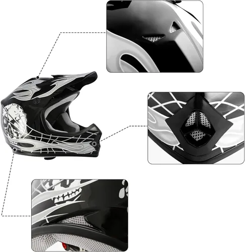 Miniatura 5 de TCMT Casco de motocross para jóvenes, certificado por DOT, casco de motocross ATV de cara completa para niños con gafas, guantes y bolsa para casco