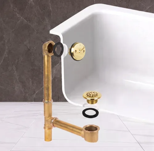 Fine Fixtures Desagüe de ducha para bañera, tubo de latón calibre 20, kit de drenaje de desbordamiento de palanca de viaje, latón satinado