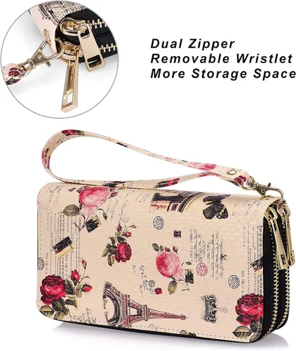 Miniatura 4 de HAWEE - Cartera para teléfono celular, con dos cierres y correa larga extraíble para la muñeca, para mujer