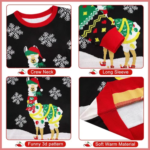 Miniatura 6 de RAISEVERN Suéter feo de Navidad para mujer, suéter de punto de manga larga, cuello redondo