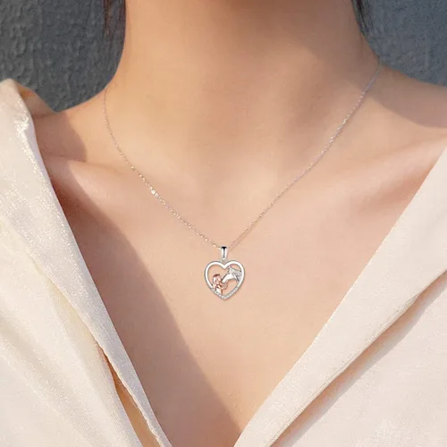 Miniatura 5 de YFN - Collar con dije de caballo de plata fina para niñas, regalo de caballos para mujeres y niñas (collar de caballo con una niña color rosa)
