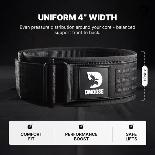 Miniatura 7 de DMoose Fitness Cinturón de levantamiento de pesas con bloqueo automático para hombres y mujeres, cinturón de nailon de 4 pulgadas para sentadillas