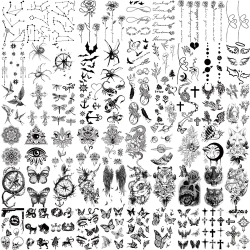 Miniatura 2 de 77 hojas de tatuajes temporales, tatuajes falsos realistas de medio brazo de león, lobo, búho, alce, serpiente, mariposa, rosa para niñas y niños