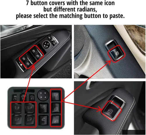 Miniatura 4 de Adhesivo de Reemplazo para Botón de Interruptor de Ventana Eléctrica de Puerta de Acabado Interior Negro para Benz GLK ML A B C E G GLK ML GLS Clase