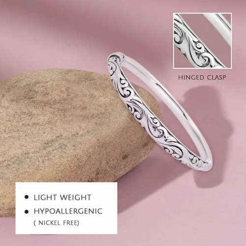 Miniatura 3 de MAX + STONE Pulsera ligera de plata de ley 925 para mujer, pulseras de 7 pulgadas con cierre de bisagras, pulsera de plata de ley antideslustre