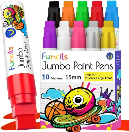 Miniatura 15 de Marcadores de pintura a base de aceite jumbo de 0.591 in (paquete de 10) - Bolígrafos de pintura al óleo para metal, tela, vidrio, rocas, neumáticos