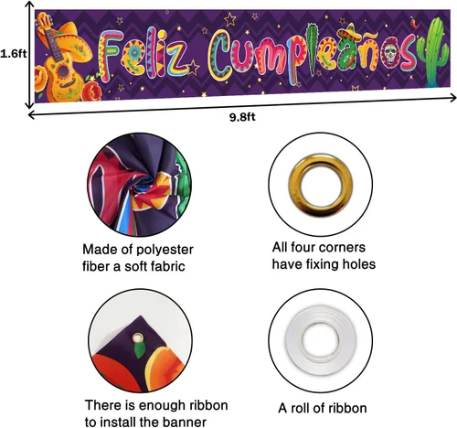 Miniatura 2 de Cartel de Feliz Cumpleaños, temática de fiesta mexicana, telón de fondo de feliz cumpleaños, letrero de patio, decoración de fiesta de cumpleaños