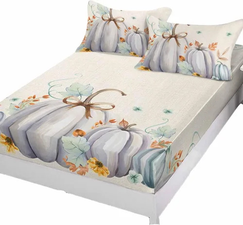 Miniatura 11 de Juego de sábanas con diseño de muñeco de nieve y árbol navideño para cama tamaño queen, 3 piezas - Sábanas con bolsillo profundo que se ajustan a