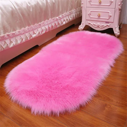 Miniatura 9 de CHITONE Tapete largo de piel sintética rectangular esponjosa para asiento de silla, alfombra ovalada lanuda de piel artificial, sala de estar