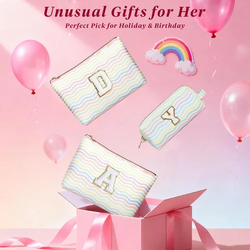 Miniatura 7 de Bolsa de viaje de maquillaje con monograma de 2 piezas para regalos de niñas adolescentes, bolsa de cosméticos para niñas, bolsa de aseo de viaje