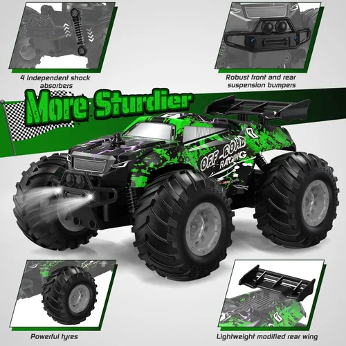 Miniatura 5 de Coche de Control Remoto, Coche de Control Remoto Todo Terreno para Niños, Camión RC Recargable con LED, 1:20, 10KM/H, 2 Motores, 2.4GHZ, Velocidad
