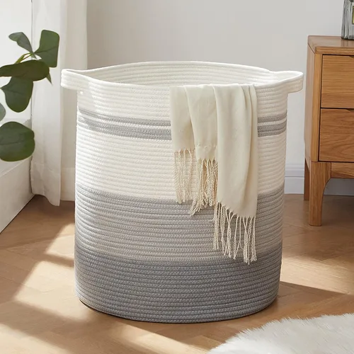 OIAHOMY Cesta de lavandería de 80 litros con asas, cesta decorativa para sala de estar, cesta de almacenamiento tejida para juguetes, almohadas,