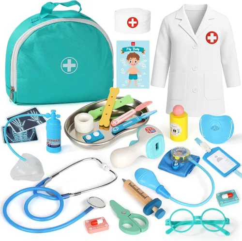 Miniatura 8 de Lehoo Castle Kit de médico para niños pequeños de 3 a 5 años, juego de médicos para niños, juego de simulación con disfraz de médico, estetoscopio