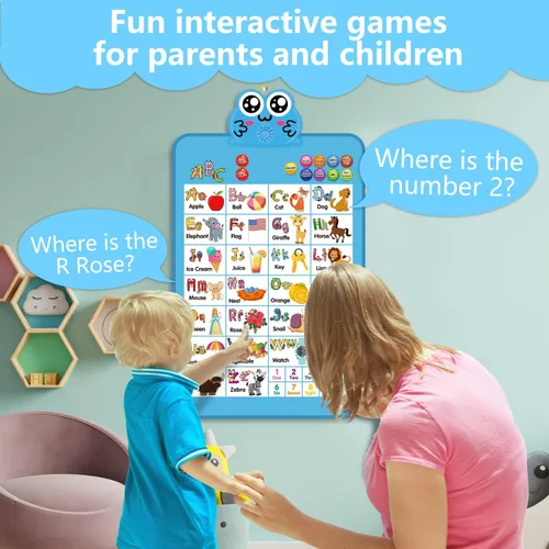 Miniatura 6 de Gráfico electrónico interactivo de pared del alfabeto de doble cara, hablando ABC y 123 y póster de música y aprendizaje, juguetes educativos