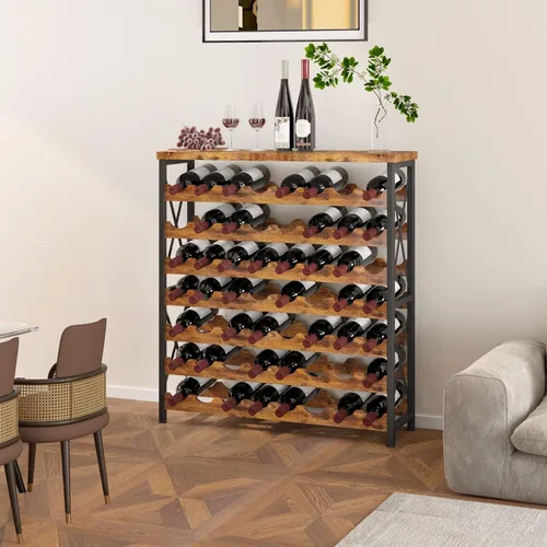 Miniatura 4 de Homeiju Estante de vino para 56 botellas, estante independiente de madera, estante de almacenamiento de vino apilable con mesa para sala de estar