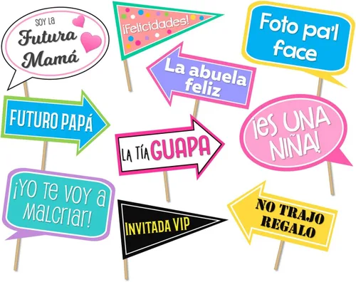 Accesorios para fotos de baby shower en español. Letreros para fotos de baby shower. Niña. Accesorios para cabina de fotos de baby shower en