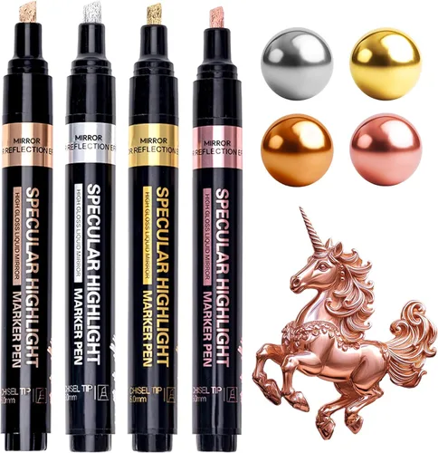Miniatura 9 de Resiners 3 marcadores de pintura líquida dorada, marcadores de pintura acrílica y bolígrafo líquido de espejo, permanente de alto brillo