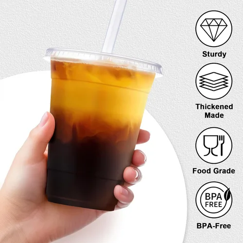 Miniatura 3 de Clawsoff 16 onzas 100 unidades de vasos de plástico con tapas y sorbetes, vasos de café helado transparentes resistentes y aptos para alimentos
