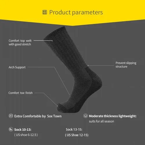 Miniatura 5 de SOX TOWN Men's Merino Wool Cushion Crew Socks Moisture Wicking Control for Outdoor Hiking Work Boot Thermal Warm All Seasons