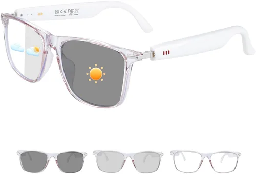 Miniatura 16 de Gafas inteligentes para mujeres y hombres, anteojos de audio Bluetooth con lentes que cambian de color, altavoces de sonido de oído abierto, carga