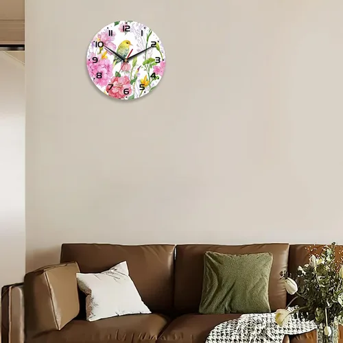 Miniatura 7 de Reloj de pared con pilas, reloj de pájaro para sala de estar, flores de acuarela, reloj de pared decorativo para sala de estar, dormitorio, baño