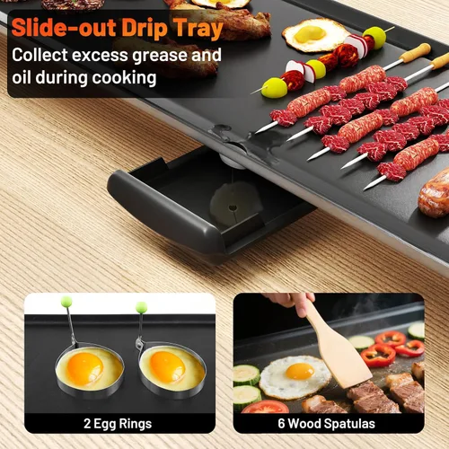 Miniatura 9 de LDAILY Plancha Eléctrica Antiadherente Extra Grande de 39.5'', Parrilla Teppanyaki BBQ con 4 Temperaturas Ajustables, Calentamiento Uniforme y Asas