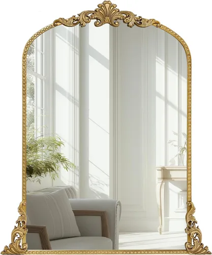 Miniatura 17 de Growsun Espejo Arqueado de Bronce, 40 pies x 30 pulgadas, Decoración de Espejo de Pared Barroco Antiguo, Espejo Ornamental Tradicional con Marco