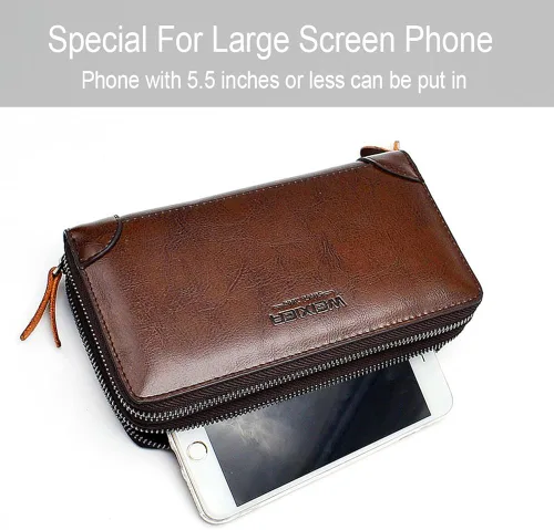 Miniatura 3 de Bolso de mano para hombre bolso de cuero genuino con cremallera cartera larga para negocios bolso de mano grande