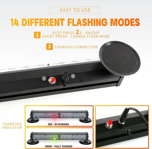 Miniatura 5 de Barra de luces estroboscópicas de emergencia alimentadas por batería, de 14 pulgadas, inalámbrica, mini luz LED intermitente de advertencia con base
