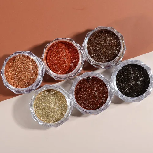 Miniatura 4 de Maillard - Juego de polvos de uñas cromados, 6 colores marrón metálico, efecto espejo, pigmento marrón, polvo cromado, manicura, purpurina