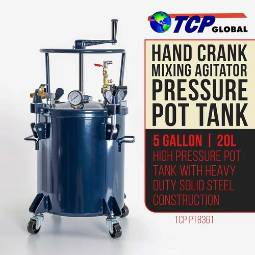 Miniatura 2 de TCP Global Commercial: Tanque de pintura en aerosol a presión de 5 galones con agitador de mezcla impulsado manualmente