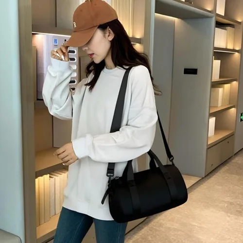 Miniatura 2 de Mini bolsa de gimnasio para mujer, bolsa de lona pequeña, mini bolsa de gimnasio, bolsa deportiva para yoga, natación, baile (negro)