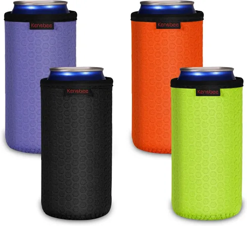 Miniatura 9 de Paquete de 4 Fundas Enfriadoras para Latas Delgadas de 12oz, Suaves Aisladas Reutilizables Antideslizantes de Neopreno Portavasos Cubiertas