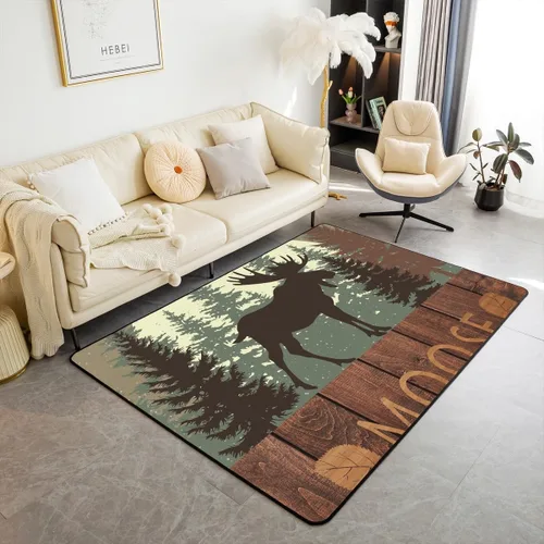 Miniatura 17 de Castle Fairy Alfombra antideslizante para sala de estar, diseño de ciervos salvajes, pinos de la selva, alfombra antideslizante para sala de estar