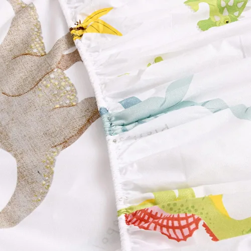 Miniatura 5 de Sábana bajera con bolsillo profundo, sábanas de cama de tela suave con estampado de dinosaurios lindos para niños y niñas, tamaño Full Blanco