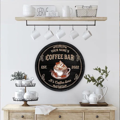 Miniatura 4 de Letrero de madera de barra de café personalizado, placa de pared para decoración de cocina, regalos personalizados para amantes del café, café 08