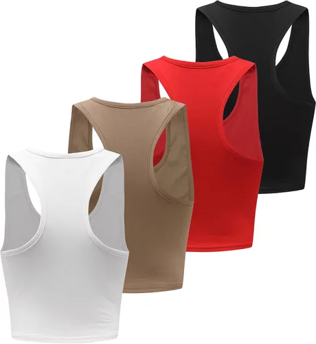 Miniatura 3 de Formeet17 Camiseta corta sin mangas básica para mujer, 4 piezas, cuello redondo, espalda cruzada