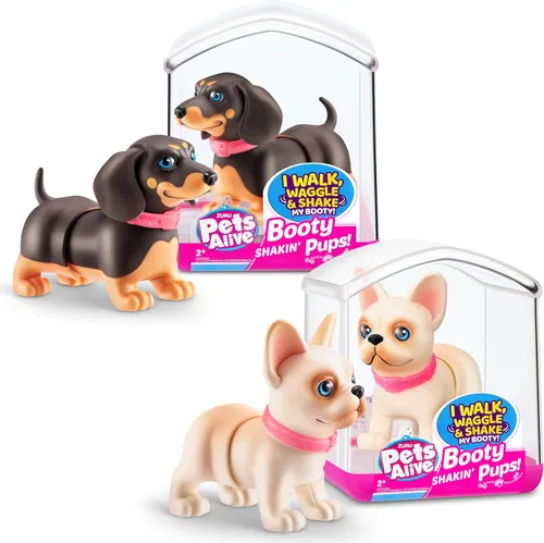 Pets Alive Booty Shakin' Pups (Frenchie & Dachshund) de ZURU, paquete de 2 juguetes de perro mini interactivos que caminan, se bambolean y sacuden