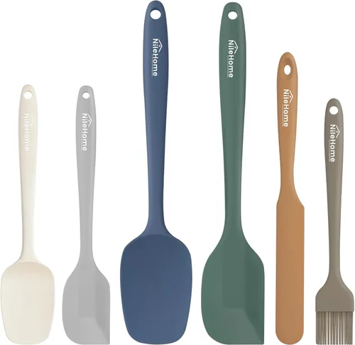 Miniatura 14 de NileHome Juego de espátulas de silicona, 5 utensilios de cocina de grado alimenticio con cepillo de silicona, resistente al calor hasta 600 °F