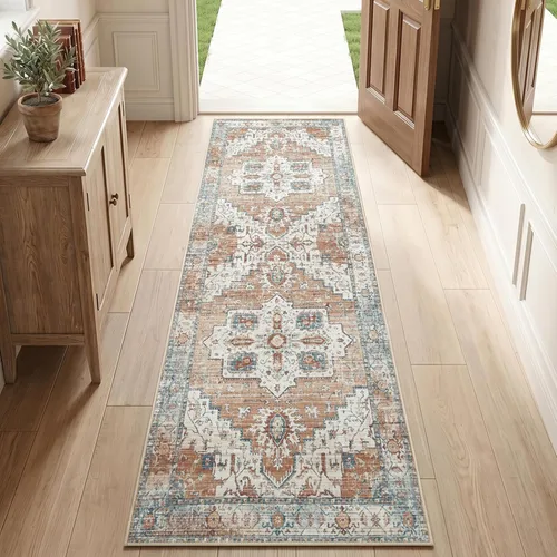 Miniatura 41 de jinchan Alfombra de área pequeña lavable floral vintage, alfombra de entrada simétrica de medio círculo de 2 x 3, alfombra de entrada suave de pelo