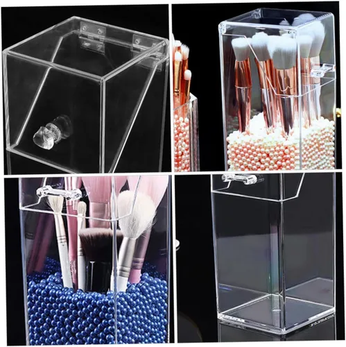 Miniatura 8 de FOMIYES 1 juego de recipientes de almacenamiento de brochas de maquillaje acrílicas con tapa a prueba de polvo, cubo duradero para organización