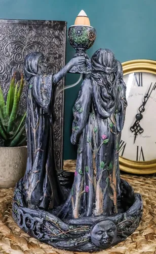 Miniatura 8 de Ebros Gift Wicca Triple Diosa Joven Doncella Esperando Madre y Vieja Crone Pagana Decorativa Cono de Incienso Quemador Estatua de Cono de Incienso
