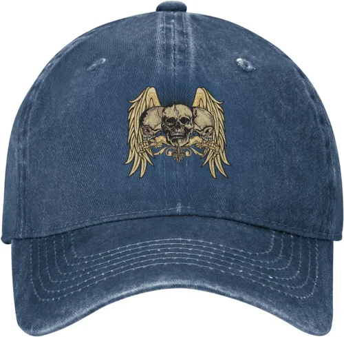 Miniatura 2 de Cowboy Hat Trendy Hats for Man and Women Djustable Four Season Outdoor Baseball Cap of Hell Skull with Angel Navy Blue