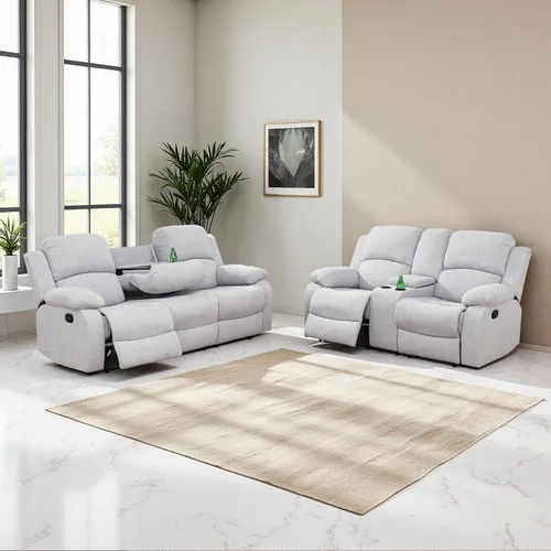 Miniatura 26 de Juego de sala de Estar reclinable de 3 piezas, juego de sofá reclinable Manual para conjunto de muebles de sala de Estar, con consola de Gris oscuro