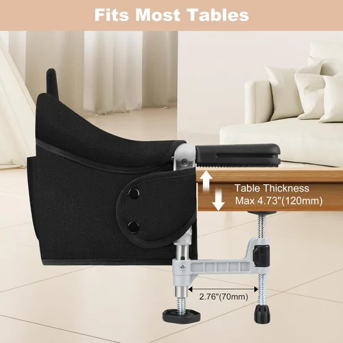 Miniatura 2 de Silla alta de gancho: silla de viaje portátil para bebé y niño, clip plegable con bandeja de comedor extraíble, tablero de respaldo y bolsa de Negro