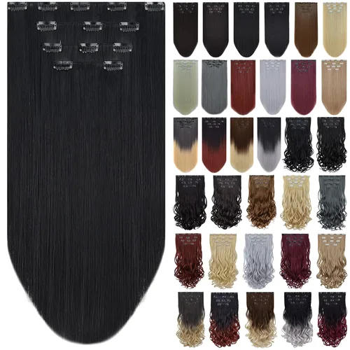 Extensión de cabello negro oscuro, extensiones de cabello con clip, de 18 pulgadas, ondulado, sintético, 5.5 onzas, HSPCYGG de 22 pulgadas, cabello