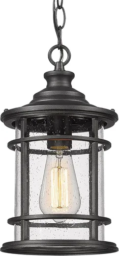 Miniatura 9 de Emliviar Lámpara colgante moderna para exteriores - Luz colgante para porche con pantalla de vidrio semillado en acabado negro, XE229H-S BK