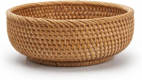 Cesta redonda pequeña de ratán de 7.9 pulgadas, cesta organizadora de mimbre, almacenamiento tejido a mano para llaves, joyas, escritorio, mesa,