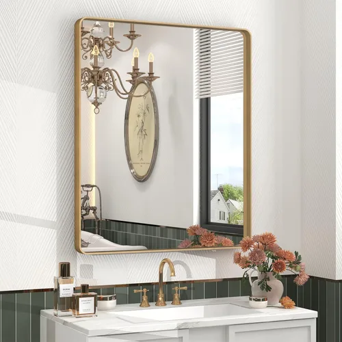 Miniatura 15 de Paquete de 2 espejos de baño con marco de metal negro de 22 x 30 pulgadas, espejo rectangular redondeado negro mate, antioxidante, se cuelga
